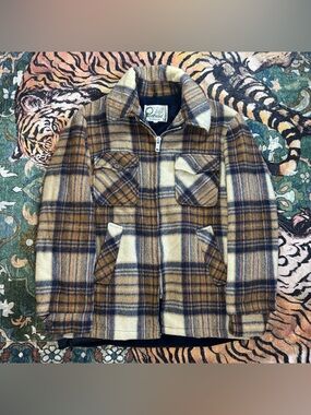 Vintage 70s Penfield Wool Hunting Jacket Plaid Mackinaw Coat Full Zip Lined L